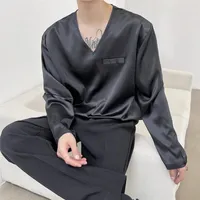 Erkek Tişörtleri Sonbahar Şık Erkek Giyim Siyah Düz Pürüzsüz Satin Geniş Tişörtler İpek Kore Moda Büyük Boy Bluz Tasarımcısı Tee Olağandışı