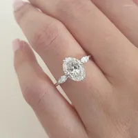 Wedding Rings Big Oval Shaped Silver Color Shine Cubic Zirconia Women Luxury Ladies Jewelry Party Girl Gift Brilliant CZ