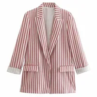 women's Suits & Blazers Elmsk 2022 Fashion Pockets Jacket Striped Loose Roll Up Sleeve Casual Women TopsWomen's Q0g3#