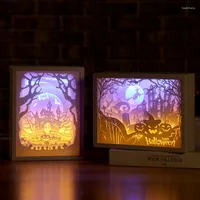 Nattljus 3D Papper Art Sculpture Light Romantic Box Atmosfär Färgglad lampa för sovrum Par med heminredning