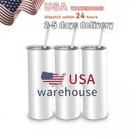 USA Warehouse 20 Oz Sublimation Tumblers Blanks Stainless Steel Straight Vacuum assued jost slim diy cuck coffics with leds and straw 25pcs/carton