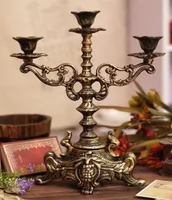 2 stuks decoratieve gietijzeren candelabra kandelaar 2 arm 3 licht vintage metalen kaarsenhouder bronzen bruidstafel bureau diner HO3027316