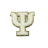 Bepaal 6.5 cm zelfklevende chenille letters patches Griekse letter geborduurde patch gouden glitter rand alfabet applique sticker voor kleding diy ambacht