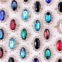 Wedding Rings QianBei Wholesale 10pcs Vintage Big Crystal Flower Ring Cute Rhinestone For Women Finger Jewelry Accessories Free