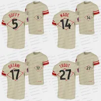 Mens 2022 City Connect Beige T-Shirt Jersey 17 Shohei Ohtani 27 Mike Trout 5 Matt Duffy 14 Taylor Ward Los Angeles Baseball Jerseys