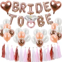 Bröllopsdekoration ballonger Set Heart Bride To Be Letter Foil Banner Silver Rose Gold Diamond Ring Tassel Ballon Confetti Latex Globos Single Party Decor Supplies