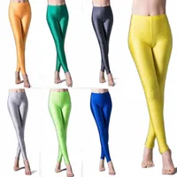 women's Leggings Neon Women Multiple Color Black Legging Skinny High Elastic Pants Casual Fluorescent Shiny Pant n6kk#
