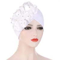 Ball Caps Women Solid Beading Hat Muslim Ruffle Cancer Wrap Cap
