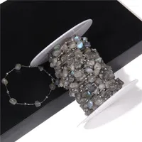 Cuentas plateadas acero inoxidable cadena de piedra labradorita gris freeform para pulseras collar anillos de arete bricolaje