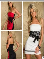 White red Lace None sleeves Sexy lingerie M L XL Women none Sleeves clubwear dress club dress Slim skirt with belt2028368
