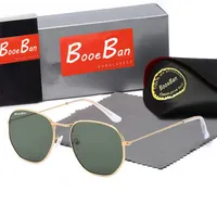 Booe Ban أعلى جودة العدسة الزجاجية Glass Men Classic Brand Retro Women Sunglasses Luxury Designer Eyewear Pilot Hexagon Sun Glasses UV Protection