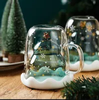 300ml Yaratıcı Noel Kupa Çift Duvar Isı Dayanıklı Cam Sevimli Çay Kahve Süt Kupası Noel Çocuklar İçin Hediye Toptan EE