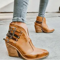 Boots 2022 High Heels Ankle Boot Women Fashion Rivet Belt Buckle Women&#39;s Shoes Vintage Chunky Heel Platform Botas De Mujer