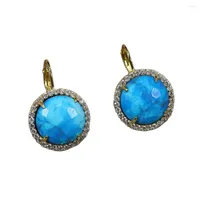Dangle Ohrringe Guaiguai Juwely Real Edelstein Blau t￼rkisfacettierter M￼nz CZ Pave Goldfarbe plattiert Haken Vintage -Stil f￼r Dame
