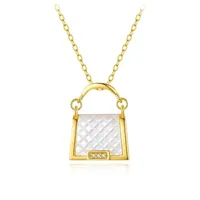 Pendanthalsband Yunli Real 18K Gold Bag White Shell Natural Diamond Design Pure AU750 Fine Jewelry Gift for Women PE026 221101