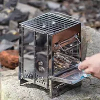 BBQ Tools Akcesoria Mini Outdoor Firewood Piec Przenośny kemping piknik Podróżowanie Składanie ze stali nierdzewnej drewniane grzbiet Grill 221102