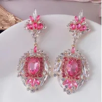 Dangle Earrings 2022 Gorgeous Exaggerated Rose Pink Earings For Women Light Large Gemstone Stage Banquet 925 Silver Needle