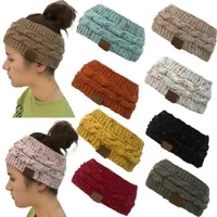 Women Autumn Winter Ponytail Beanie Hats Solid Color Lady Stretch Knitted Crochet Beanies Hat Cap For Women