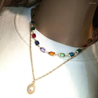 Ketten farbenfrohe Kristall übertrieben dicke Ketten Halskette Doppelschicht Kühl Hip Hop Short Clavicic Accessoires