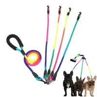 Dog Collars Leashes Rainbow Multi S Nylon Detachable Pet Lead Foam Handle 1 for 2 3 4 S Round Traction Rope Supplies 221101