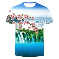 남성용 T 셔츠 여름 2022 그린 마운틴 및 워터 3D 프린팅 남성용 티셔츠 패션 캐주얼 짧은 슬리브