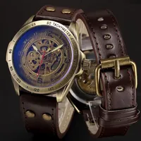Skeleton Mechanical Watch Automatic Watch Men Steampunk Bronze transparente Herren Automatische mechanische Handgelenk Uhr Uhr f￼r Mann T71906249o