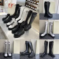 Designer Boots Women Knee High tall 2022 Thicken Winter fur furry shearling wool Lace Up Platform Shoes Woman Alexander Tread Knight Long Black White Botas De Mujer