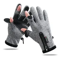 Fünf Fingerhandschuhe 1Pair Outdoor Winterfischerei freiliegender Zwei-Finger-Touchscreen Nicht rutsches Wasserdichtungshandgelenk Elastisch warm 221103