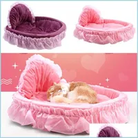 Cat Beds Furniture Lace Princess Bed Pet Waterloo Four Seasons Bowknot Cloth Doghouse Fashion Pets House With Various Color 2D J1 Dh16Q