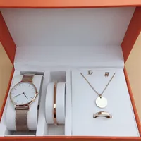 Nowe modne zegarki damskie klasyczne zegarki ze stali nierdzewnej z designerskimi zestawami biżuterii 5pcs kolczyki