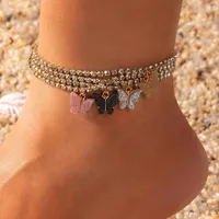 Anklets Glitter Butterfly Pendant Ankle Armband For Women Girls Gifts Rhinestone Tennis Chain Barefoot Beach Accessories smycken