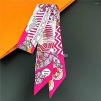 スカーフスクエア幾何学的パターン印刷された小さなスカーフ女性シルクヘッドバンドロングバッグアクセサリーリボンシャルバンディータイ