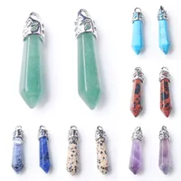 Natural Stone Quartz Crystal Aquamarine Alloy Pendant For DIY Jewelry Making Necklace Accessories24PCS BZ900