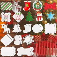 New Christmas Sublimation Wooden Blank Pendants Ornament Double-Sided MDF Decorations Pendant Blank Bulk Tree Commemorative Discs Supplies for DIY DD
