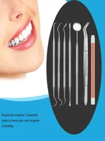 7PCSSET SETTRE HYGIENE Kit dentaire Scraper sonde Tweezers Tools Pick Pick Set en acier inoxydable Miroir de dentiste Utilisation de Dentiste Utilisation1159112