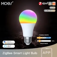 MOES/Tuya Smart APP Remote Control ZigBee Smart LED Light Bulb E27 Dimmable RGB White Color Lamp 806Lm Alexa Google Home Voice Controlling Hub Required 9W 90-250V