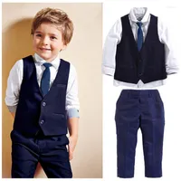 Clothing Sets 1-7 Years Fashion Kid Boy Clothes 3pcs Set Gentleman Tops Shirt Tie Leisure Formal Suit Blazers Outfit