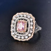 Klusterringar br￶llop f￶r kvinnor s925 sterling fina smycken rosa fyrkantiga lyxring brud f￶rlovning rinngen tillbeh￶r
