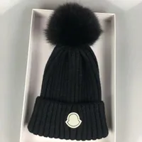 Beanies 2022 Designer Winter Knitted Beanie Woolen Hat Women Chunky Knit Thick Warm Faux Fur Pom Hats Female Bonnet Caps