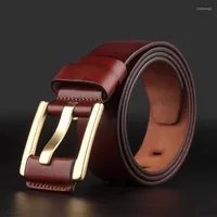 Belts WESTERN AUSPICIOUS Male Belt Cow Leather Strap With Gold Colour Brass Buckle Fashion Men Waist By Factory