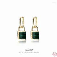Dangle Earrings KAMIRA 925 Sterling Silver Punk Hanging Lock Drop For Women Luxury Green Malachite Gothic Party Huggies Jewelry Gift