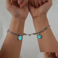 Bangle Bangle 2st Par Hj￤rtarmband f￶r m￤n Friendship Lover Jewelry Glow In the Dark Pet Dog Cat Animal Charm Cuban Chains BR DHBVK