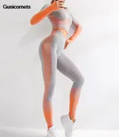 Trajes de yoga 2pcs Sportsing Sport Mujeres de manga larga Topshigh Tummy Control Leggings Conjunto de gimnasia Conjunto de gimnasio1539590