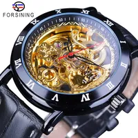 Forsining Royal Flower Carving Gear Golden Movement Genuine Leather Roman Number Bezel Mens Mechanical Watches Top Brand Luxury2030