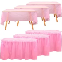 Tala de mesa 3 Pacote toalha de mesa de plástico e saia de mesa Retângulo descartável conjunto de tabelas de mesa de bebê Casamento de aniversário Decoração de Ação de Graças J221018