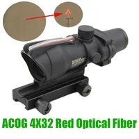 ACOG Tactical 4x32 Fiber Source Optics Red Belysinerad Chevron Glass Etched Reticle Real Red Fiber Hunt Rifle Scope