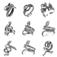 Bandringar retro punk orm ring för män kvinnor överdriven antik siver färgöppning justerbar drake smycken gåvor släpp leverans smtmx