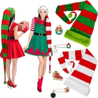 Christmas Santa Elf Hat Ball Caps Long Striped Xmas Hats Decoration Accessories For New Year Costume Party Supplies