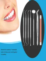7PCSSET SETTRE HYGIENE Kit dentaire Scraper sonde Tweezers Touez Tools Dental Pick Innewless Steel Mirror Mirror Dentist Home Use Tool1682231