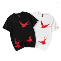 Camisetas masculinas Bordadas Red Swallow Luxo de luxo de luxo de manga curta Homem do verão Algodão de algodão superdimensionado Camisetas casuais soltas